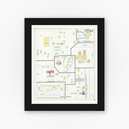 Old map wall art mockup — black gallery frame with white mat — Sanborn Fire Insurance Map from Canton, Fulton County, Illinois (1909), Sheet #0014