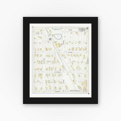 Old map wall art mockup — black gallery frame with white mat — Sanborn Fire Insurance Map from Gibsonburg, Sandusky County, Ohio (1902), Sheet #0002