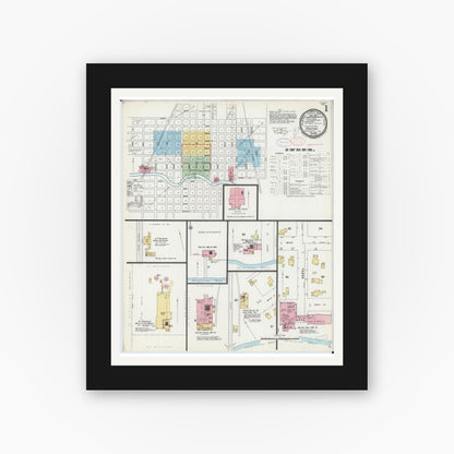 Old map wall art mockup — black gallery frame with white mat — Sanborn Fire Insurance Map from Pontiac, Livingston County, Illinois (1897) - Complete Map Set