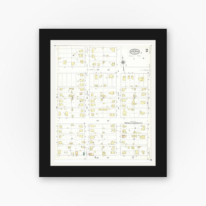 Old map wall art mockup — black gallery frame with white mat — Sanborn Fire Insurance Map from Sheldon, O'Brien County, Iowa (1909), Sheet #0002