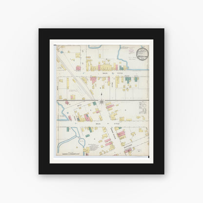 Old map wall art mockup — black gallery frame with white mat — Sanborn Fire Insurance Map from Brighton, Livingston County, Michigan (1893), Sheet #0001