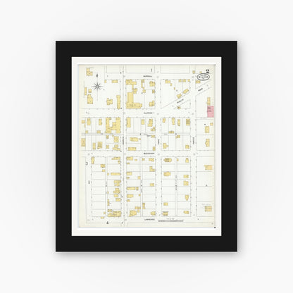Old map wall art mockup — black gallery frame with white mat — Sanborn Fire Insurance Map from Wilcox, Elk County, Pennsylvania (1905), Sheet #0002