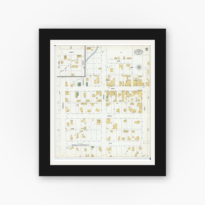 Old map wall art mockup — black gallery frame with white mat — Sanborn Fire Insurance Map from Cadott, Chippewa County, Wisconsin (1900), Sheet #0002