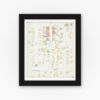 Old map wall art mockup — black gallery frame with white mat — Sanborn Fire Insurance Map from Homer, Calhoun County, Michigan (1899), Sheet #0002