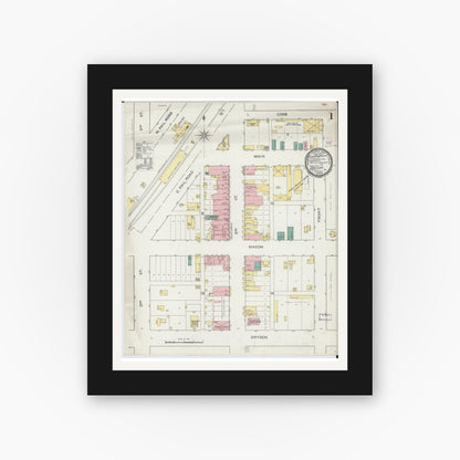 Old map wall art mockup — black gallery frame with white mat — Sanborn Fire Insurance Map from Odessa, Lafayette County, Missouri (1894), Sheet #0001