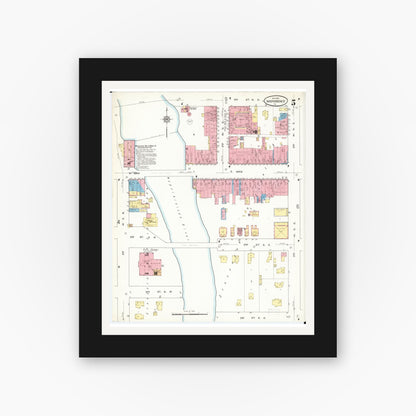 Old map wall art mockup — black gallery frame with white mat — Sanborn Fire Insurance Map from Independence, Buchanan County, Iowa (1913), Sheet #0005