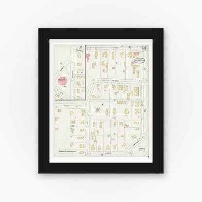 Old map wall art mockup — black gallery frame with white mat — Sanborn Fire Insurance Map from Chicopee, Hampden County, Massachusetts (1896), Sheet #0014