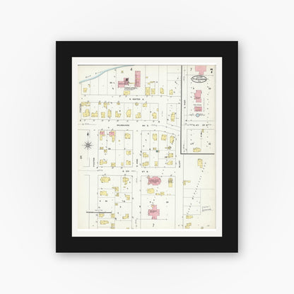Old map wall art mockup — black gallery frame with white mat — Sanborn Fire Insurance Map from Fort Atkinson, Jefferson County, Wisconsin (1909), Sheet #0007