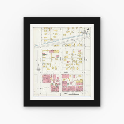 Old map wall art mockup — black gallery frame with white mat — Sanborn Fire Insurance Map from Galesburg, Knox County, Illinois (1898), Sheet #0004