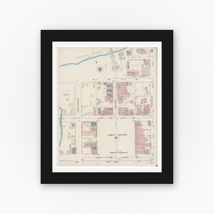 Old map wall art mockup — black gallery frame with white mat — Sanborn Fire Insurance Map from Waco, McLennan County, Texas (1885), Sheet #0003