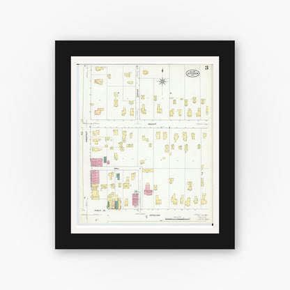 Old map wall art mockup — black gallery frame with white mat — Sanborn Fire Insurance Map from Jefferson, Ashtabula County, Ohio (1909), Sheet #0003