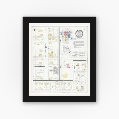 Old map wall art mockup — black gallery frame with white mat — Sanborn Fire Insurance Map from Cardwell, Dunklin County, Missouri (1928) - Complete Map Set