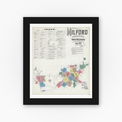 Old map wall art mockup — black gallery frame with white mat — Sanborn Fire Insurance Map from Milford, Worcester County, Massachusetts (1903), Sheet #0001