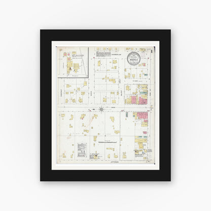 Old map wall art mockup — black gallery frame with white mat — Sanborn Fire Insurance Map from Roseville, Warren County, Illinois (1902), Sheet #0001