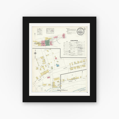 Old map wall art mockup — black gallery frame with white mat — Sanborn Fire Insurance Map from Girardsville, Schuylkill County, Pennsylvania (1913), Sheet #0001