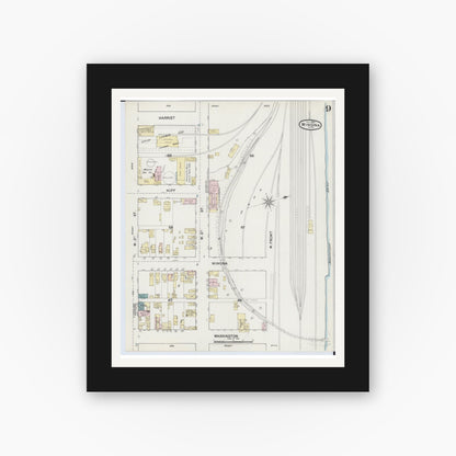 Old map wall art mockup — black gallery frame with white mat — Sanborn Fire Insurance Map from Winona, Winona County, Minnesota (1889), Sheet #0009