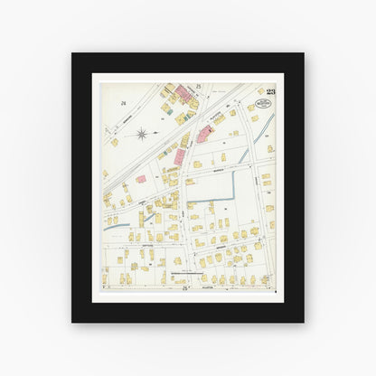 Old map wall art mockup — black gallery frame with white mat — Sanborn Fire Insurance Map from Medford, Middlesex County, Massachusetts (1903), Sheet #0023