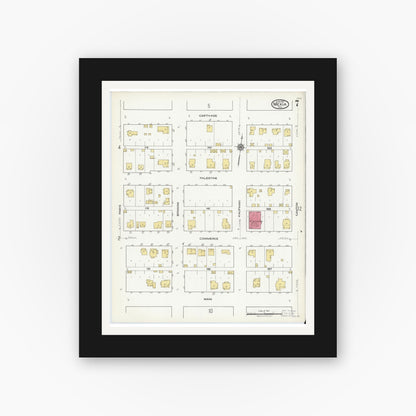 Old map wall art mockup — black gallery frame with white mat — Sanborn Fire Insurance Map from Mexia, Limestone County, Texas (1921), Sheet #0007