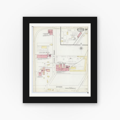 Old map wall art mockup — black gallery frame with white mat — Sanborn Fire Insurance Map from Kalamazoo, Kalamazoo County, Michigan (1891), Sheet #0018
