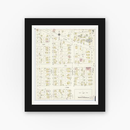 Old map wall art mockup — black gallery frame with white mat — Sanborn Fire Insurance Map from Crestline, Crawford County, Ohio (1910), Sheet #0002