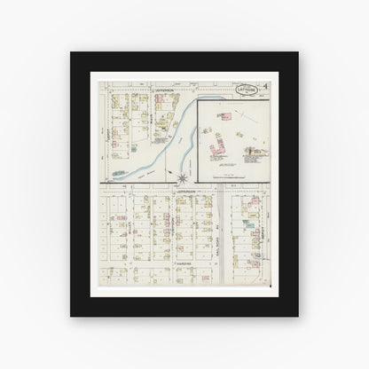 Old map wall art mockup — black gallery frame with white mat — Sanborn Fire Insurance Map from Latrobe, Westmoreland County, Pennsylvania (1887), Sheet #0004