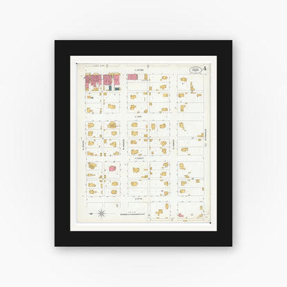 Old map wall art mockup — black gallery frame with white mat — Sanborn Fire Insurance Map from Girard, Macoupin County, Illinois (1906), Sheet #0004