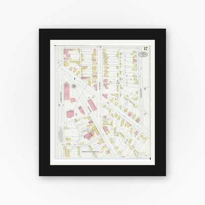 Old map wall art mockup — black gallery frame with white mat — Sanborn Fire Insurance Map from Tiffin, Seneca County, Ohio (1901), Sheet #0017