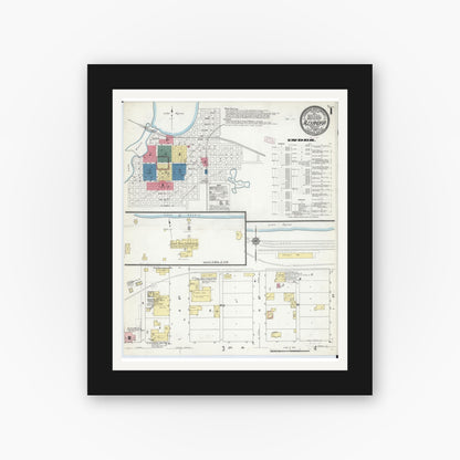 Old map wall art mockup — black gallery frame with white mat — Sanborn Fire Insurance Map from Alexandria, Douglas County, Minnesota (1909), Sheet #0001