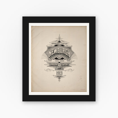 Old map wall art mockup — black gallery frame with white mat — Sanborn Fire Insurance Map from Newburgh, Orange County, New York (1913), Sheet #0001