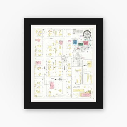 Old map wall art mockup — black gallery frame with white mat — Sanborn Fire Insurance Map from Sac City, Sac County, Iowa (1909), Sheet #0001