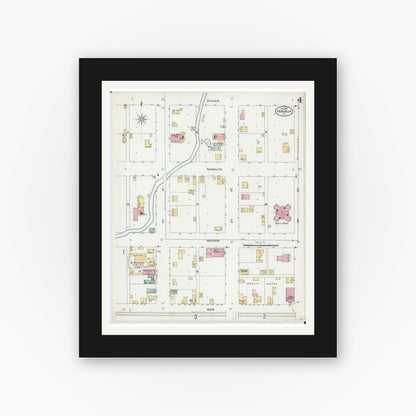 Old map wall art mockup — black gallery frame with white mat — Sanborn Fire Insurance Map from Vandalia, Fayette County, Illinois (1898), Sheet #0004