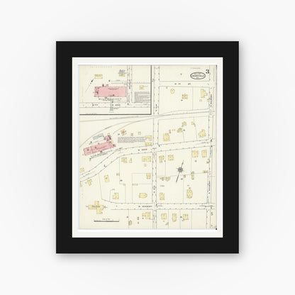 Old map wall art mockup — black gallery frame with white mat — Sanborn Fire Insurance Map from Cherryville, Gaston County, North Carolina (1914), Sheet #0003