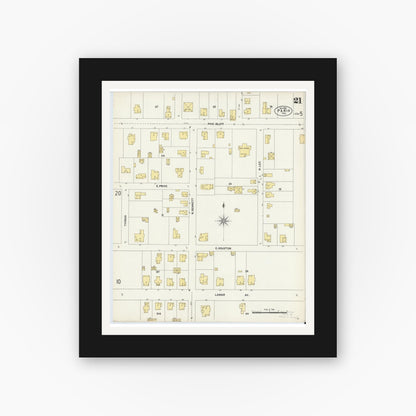 Old map wall art mockup — black gallery frame with white mat — Sanborn Fire Insurance Map from Paris, Lamar County, Texas (1902), Sheet #0021