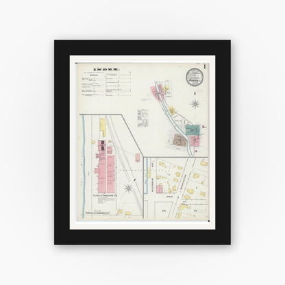 Old map wall art mockup — black gallery frame with white mat — Sanborn Fire Insurance Map from Dundee, Kane County, Illinois (1893) - Complete Map Set
