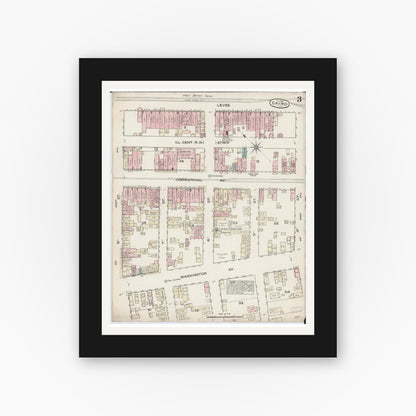 Old map wall art mockup — black gallery frame with white mat — Sanborn Fire Insurance Map from Cairo, Alexander County, Illinois (1885), Sheet #0003