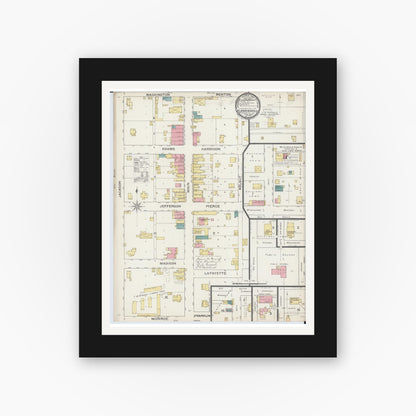 Old map wall art mockup — black gallery frame with white mat — Sanborn Fire Insurance Map from Blandinsville, Mcdonough County, Illinois (1893), Sheet #0001