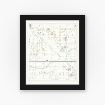 Old map wall art mockup — black gallery frame with white mat — Sanborn Fire Insurance Map from Snyder, Scurry County, Texas (1936), Sheet #0004