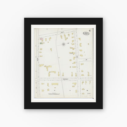 Old map wall art mockup — black gallery frame with white mat — Sanborn Fire Insurance Map from Florence, Hampshire County, Massachusetts (1889), Sheet #0004