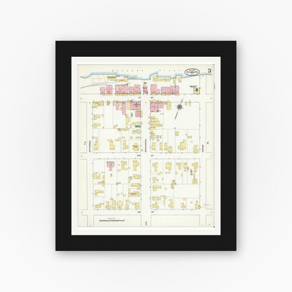 Old map wall art mockup — black gallery frame with white mat — Sanborn Fire Insurance Map from Plymouth, Washington County, North Carolina (1910), Sheet #0003
