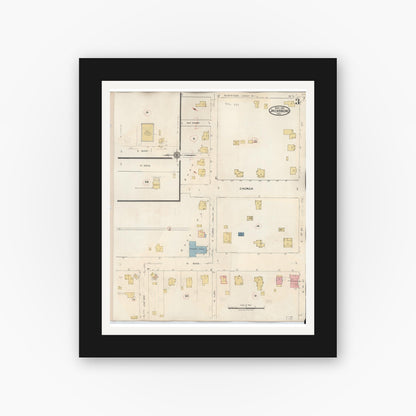 Old map wall art mockup — black gallery frame with white mat — Sanborn Fire Insurance Map from Jacksboro, Jack County, Texas (1942), Sheet #0003