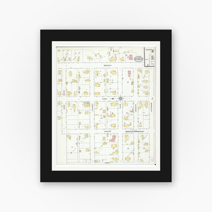 Old map wall art mockup — black gallery frame with white mat — Sanborn Fire Insurance Map from Newman, Douglas County, Illinois (1909), Sheet #0004