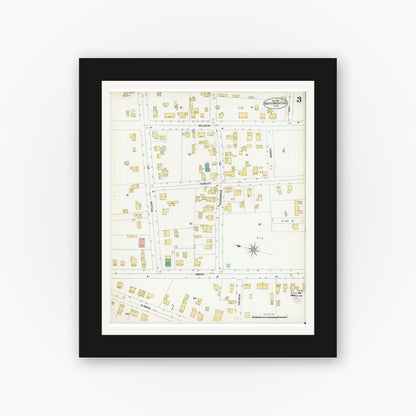 Old map wall art mockup — black gallery frame with white mat — Sanborn Fire Insurance Map from North Brookfield, Worcester County, Massachusetts (1901), Sheet #0003