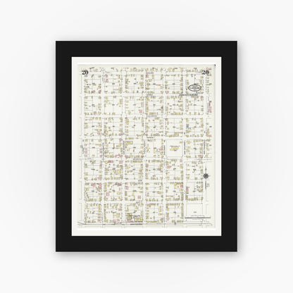 Old map wall art mockup — black gallery frame with white mat — Sanborn Fire Insurance Map from Laredo, Webb County, Texas (1925), Sheet #0020