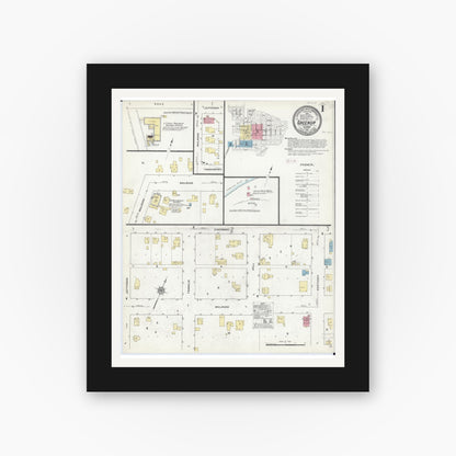 Old map wall art mockup — black gallery frame with white mat — Sanborn Fire Insurance Map from Greenup, Cumberland County, Illinois (1912), Sheet #0001