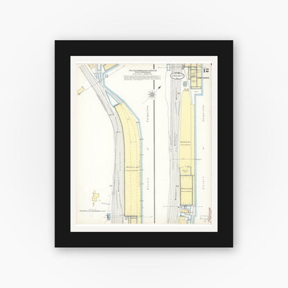 Old map wall art mockup — black gallery frame with white mat — Sanborn Fire Insurance Map from Crockett, Contra Costa County, California (1899), Sheet #0012