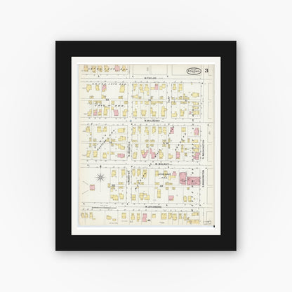 Old map wall art mockup — black gallery frame with white mat — Sanborn Fire Insurance Map from Kokomo, Howard County, Indiana (1892), Sheet #0003