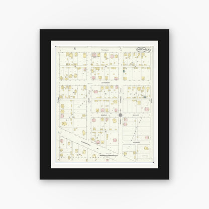 Old map wall art mockup — black gallery frame with white mat — Sanborn Fire Insurance Map from Highland, Madison County, Illinois (1908), Sheet #0009
