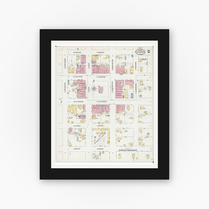 Old map wall art mockup — black gallery frame with white mat — Sanborn Fire Insurance Map from Sullivan, Moultrie County, Illinois (1898), Sheet #0002