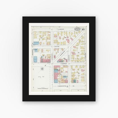 Old map wall art mockup — black gallery frame with white mat — Sanborn Fire Insurance Map from Madison, Dane County, Wisconsin (1892), Sheet #0010