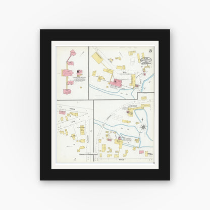 Old map wall art mockup — black gallery frame with white mat — Sanborn Fire Insurance Map from Baldwinville, Worcester County, Massachusetts (1905), Sheet #0003